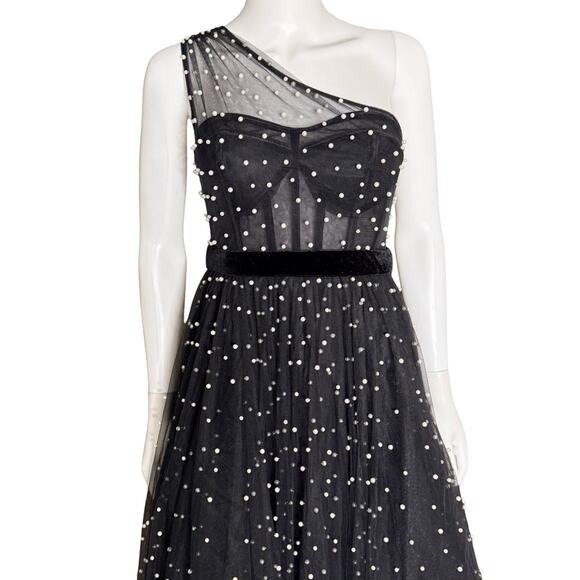 Mac Duggal Black One Shoulder Pearl Beaded Midi Ballgown 20745 Women’s Sz 2 NWT - Picture 4 of 11